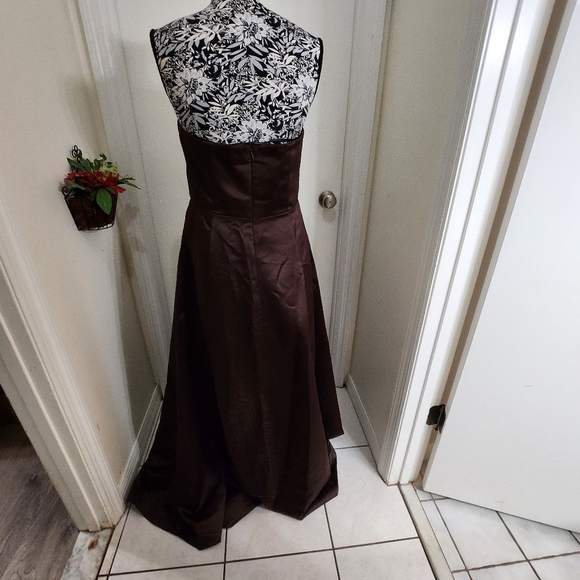 Calvin klein chocolate brown strapless pleated front ball gown xl gala … - Picture 9 of 12